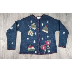 Croft & Barrow Christmas Sweater Womens XL Silk Wool Blend Mittens Hat Snow
